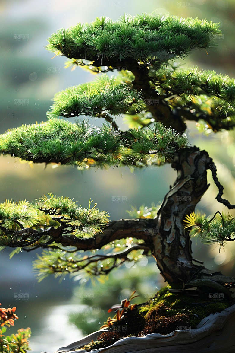 黑松盆景雅致植物摄影图