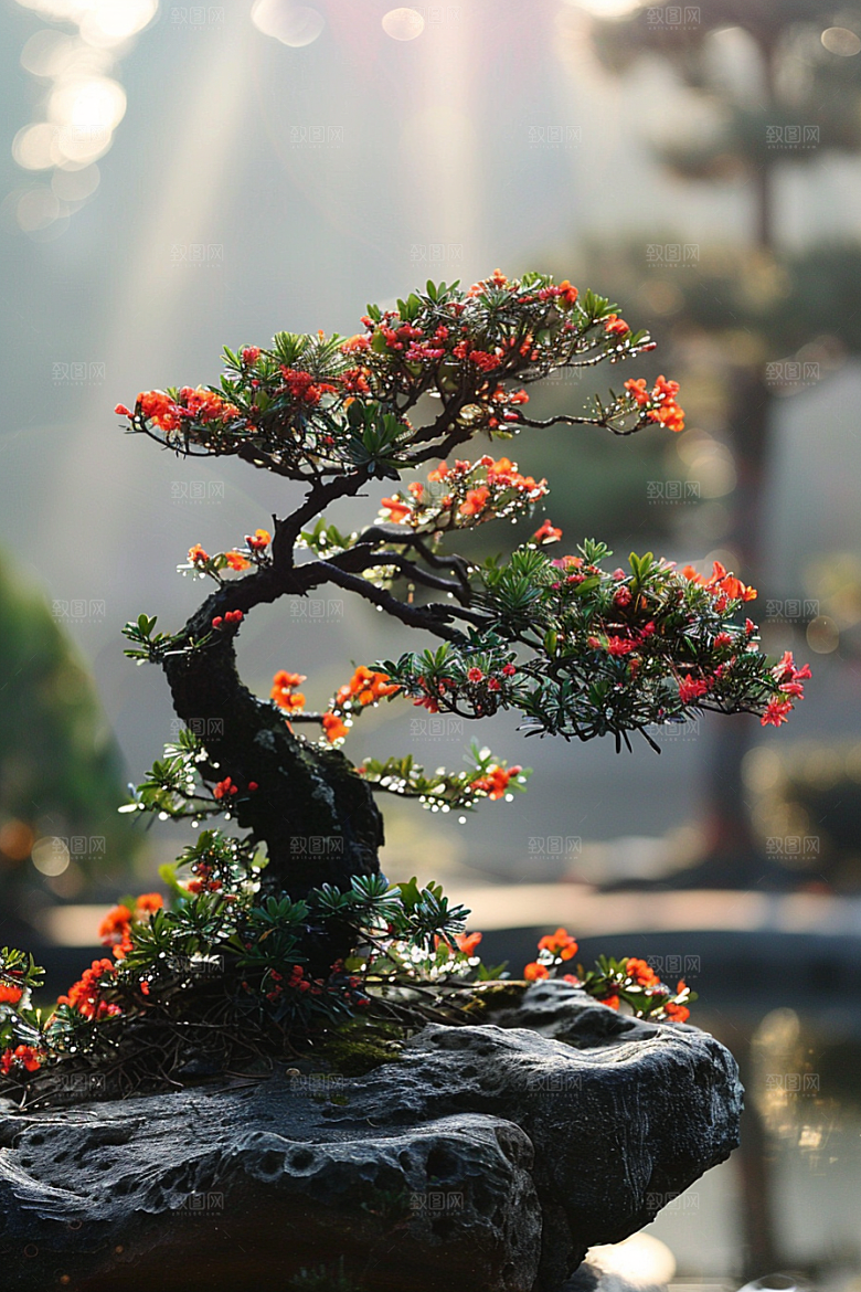 黑松盆景庭院中国风摄影图