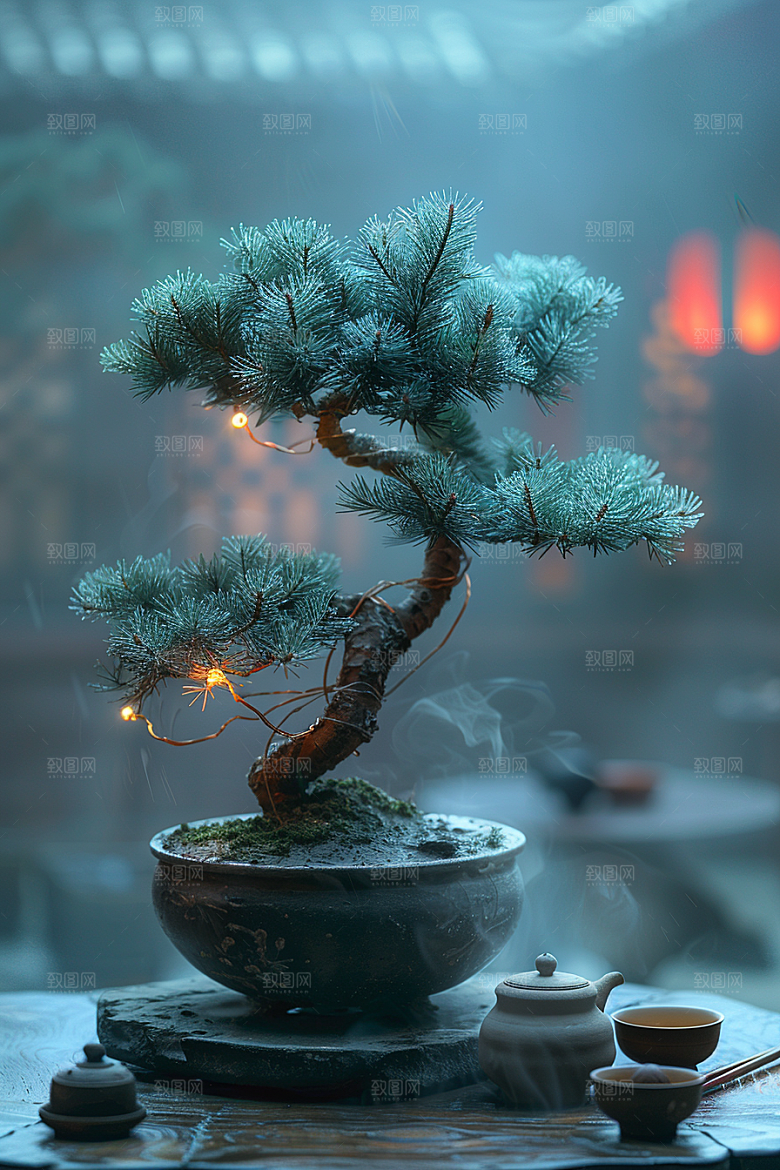 黑松盆景雅致中式摄影图