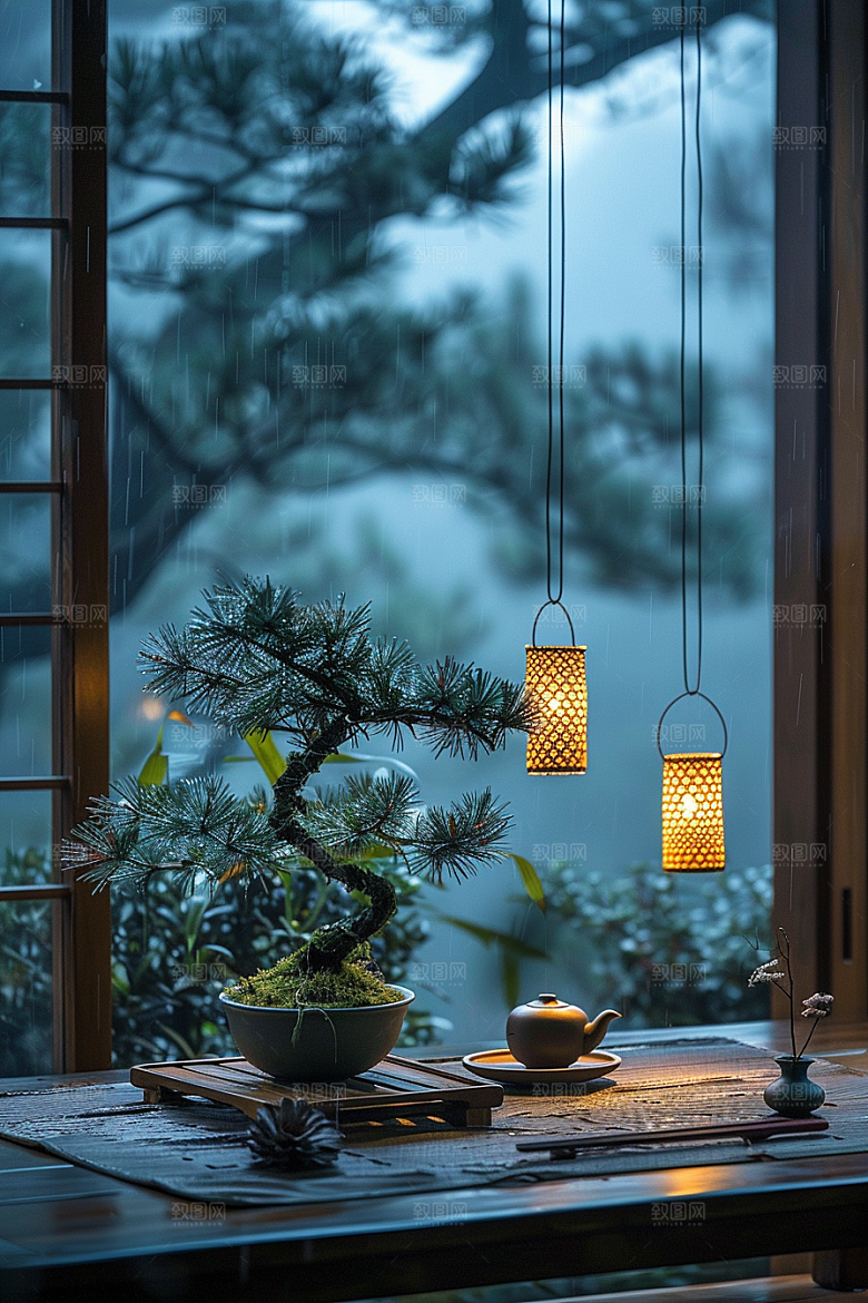 黑松盆景庭院松树摄影图