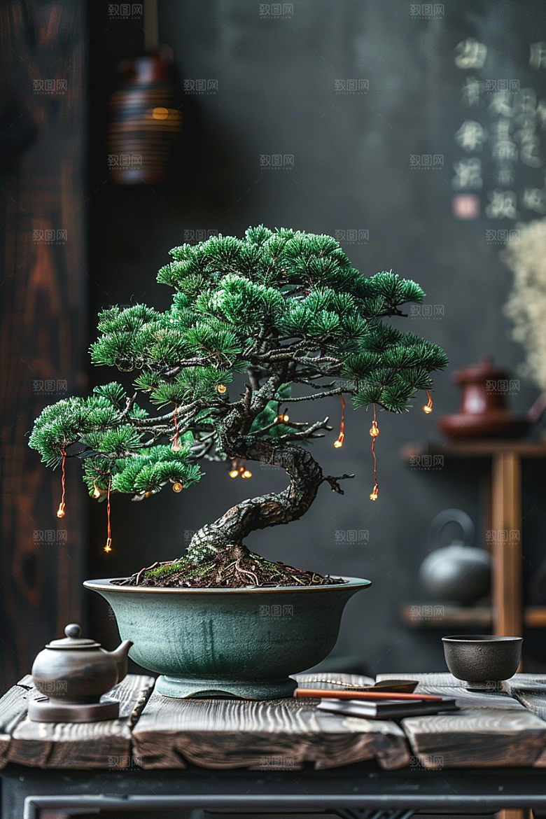 黑松盆景装饰中式摄影图
