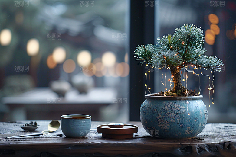 黑松盆景日式文化摄影图