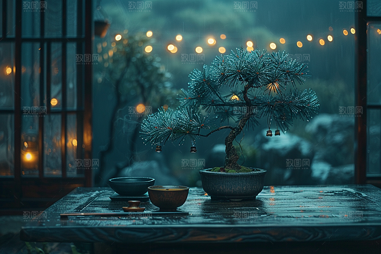 黑松盆景雅致日式摄影图