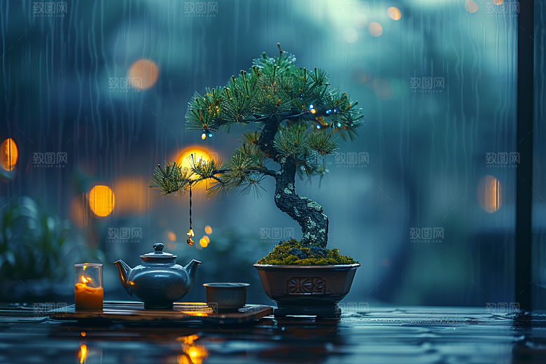 黑松盆景优雅雅致摄影图