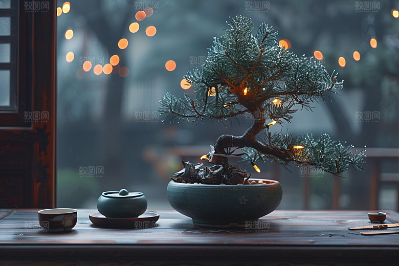 黑松盆景中国风植物摄影图