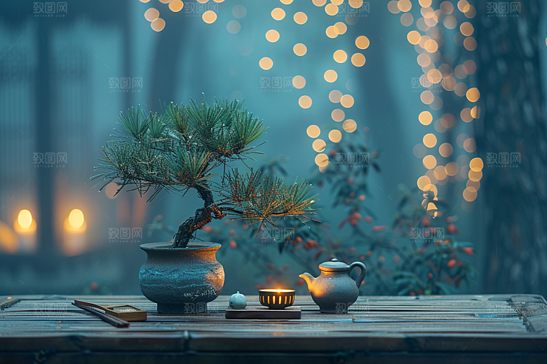 黑松盆景雅致装饰摄影图