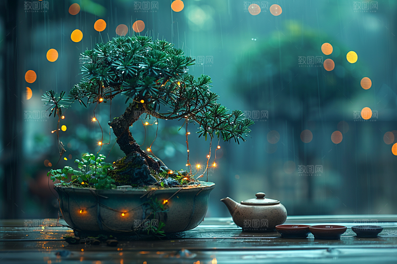 黑松盆景松树自然摄影图