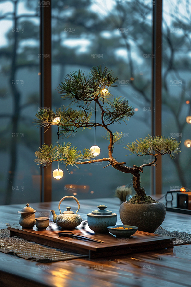 黑松盆景雅致装饰摄影图