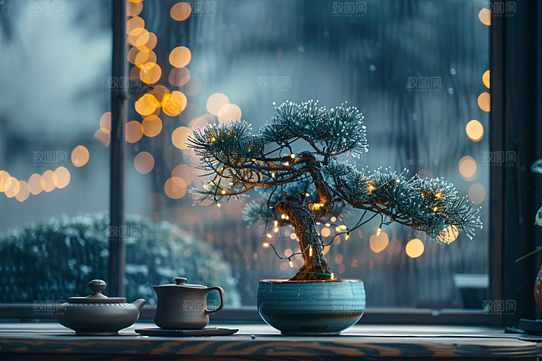 黑松盆景雅致优雅摄影图