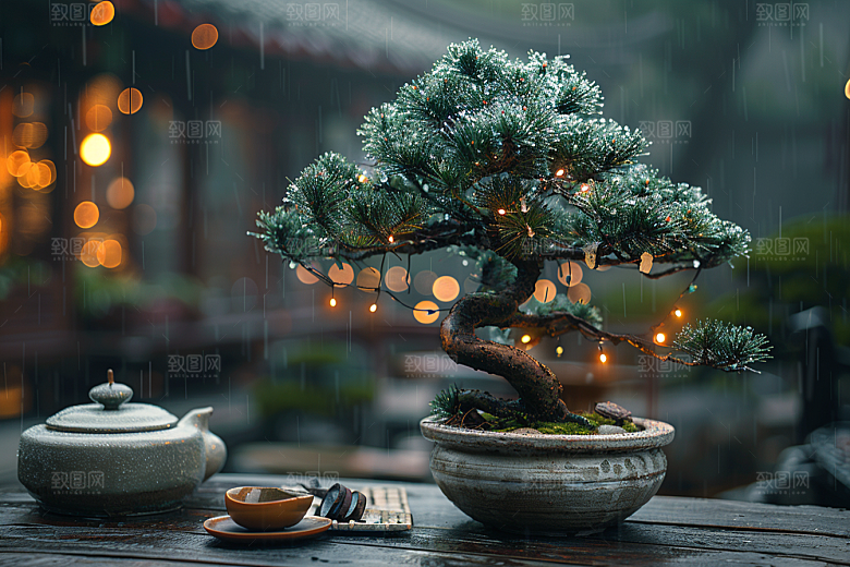 黑松盆景中式装饰摄影图