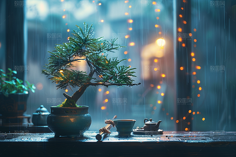 黑松盆景装饰中国风摄影图