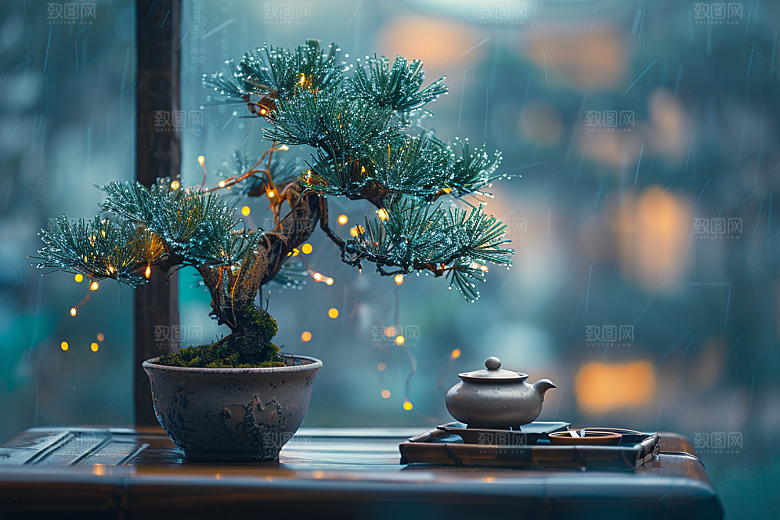 黑松盆景中式优雅摄影图