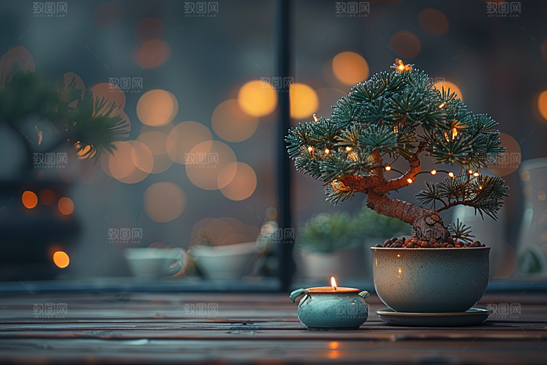 黑松盆景装饰中式摄影图