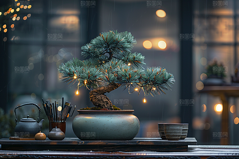 黑松盆景文化中式摄影图