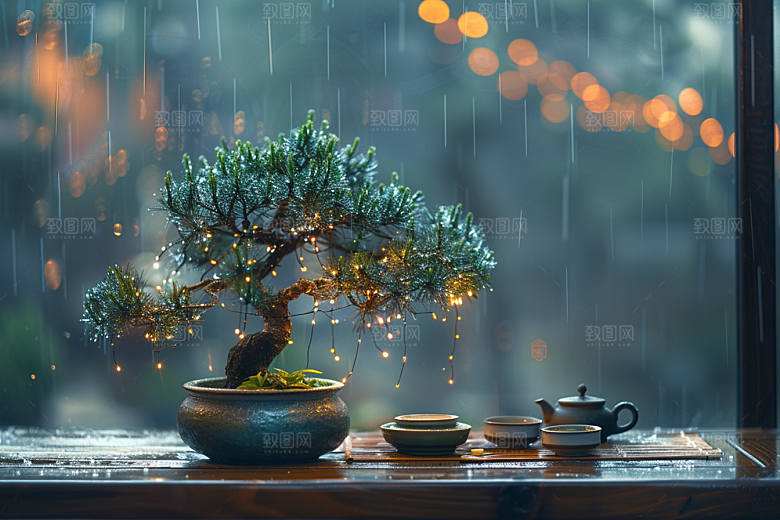 黑松盆景植物雅致摄影图