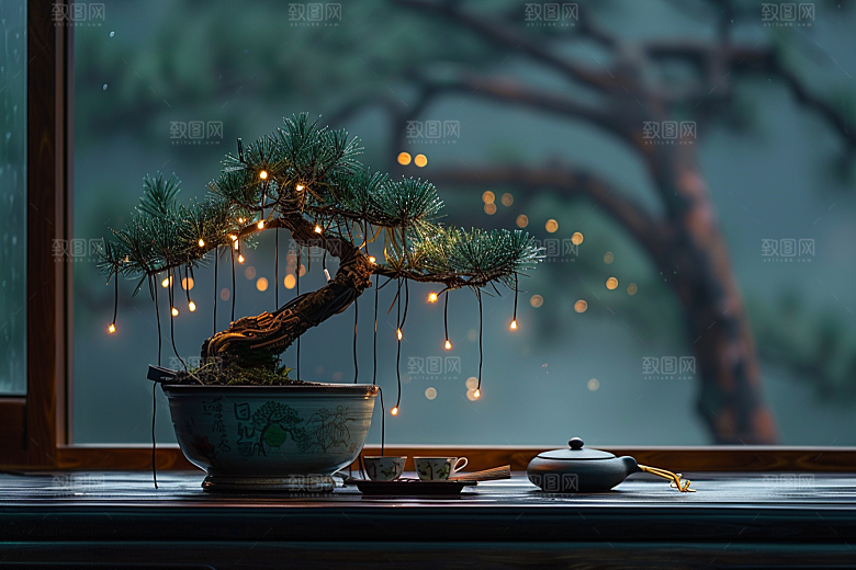 黑松盆景高清中式摄影图