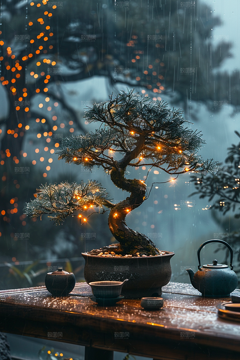 黑松盆景植物雅致摄影图
