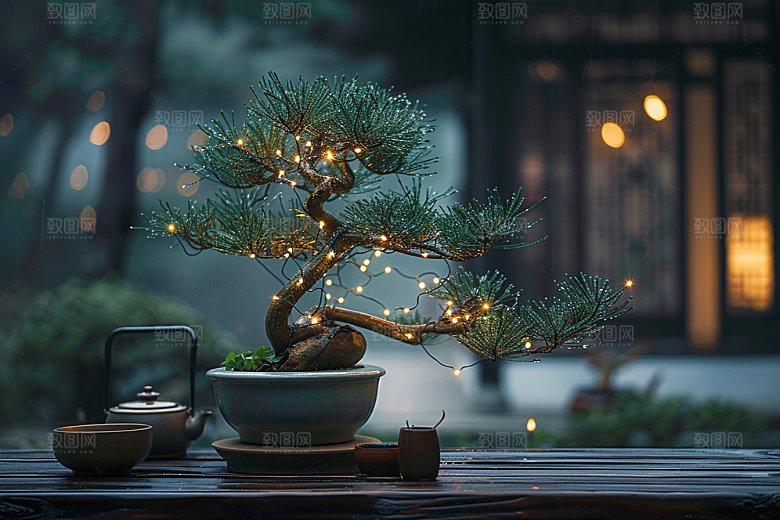 黑松盆景文化中式摄影图