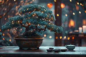 黑松盆景庭院自然摄影图