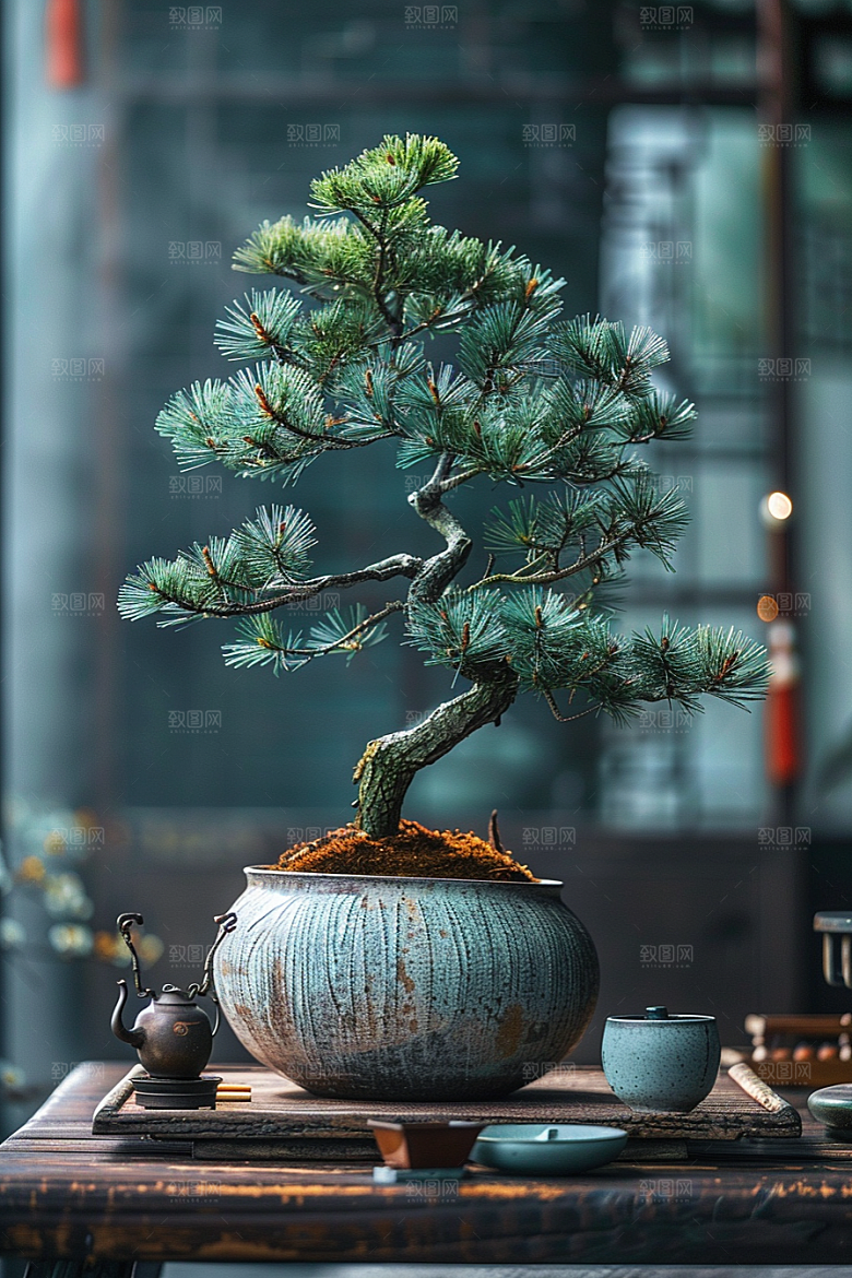 黑松盆景文化装饰摄影图