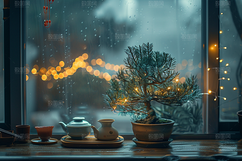 黑松盆景装饰雅致摄影图