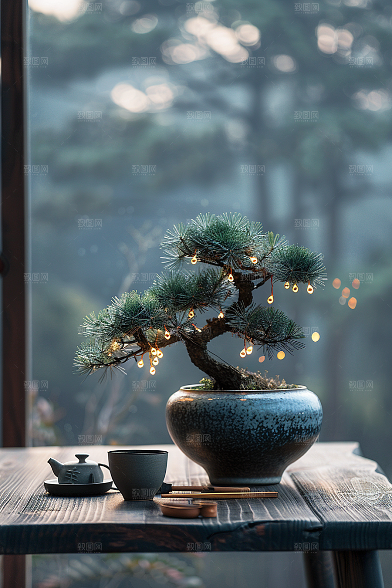 黑松盆景文化日式摄影图