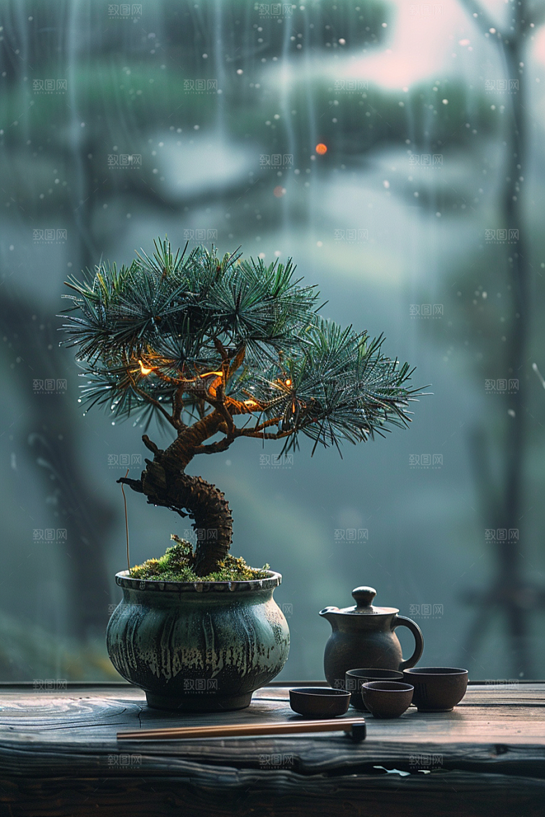 黑松盆景雅致植物摄影图
