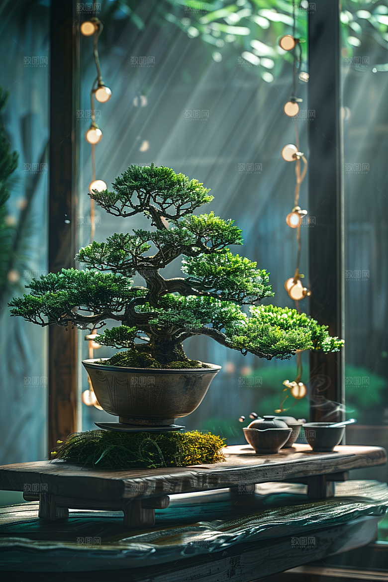 黑松盆景植物高雅摄影图