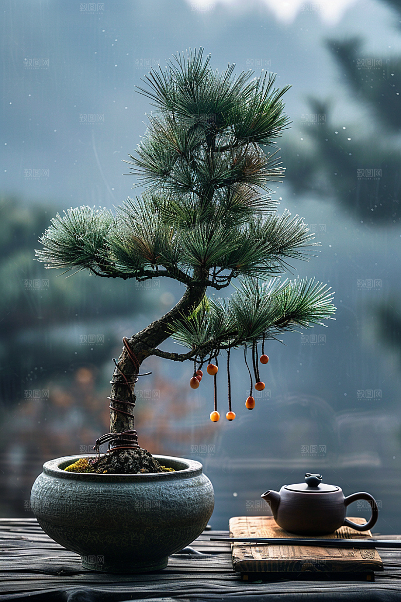 黑松盆景雅致松树摄影图