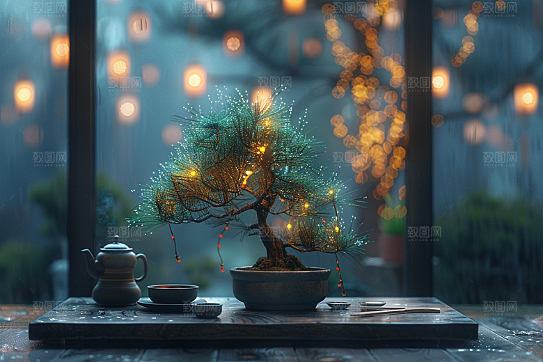 黑松盆景日式中国风摄影图