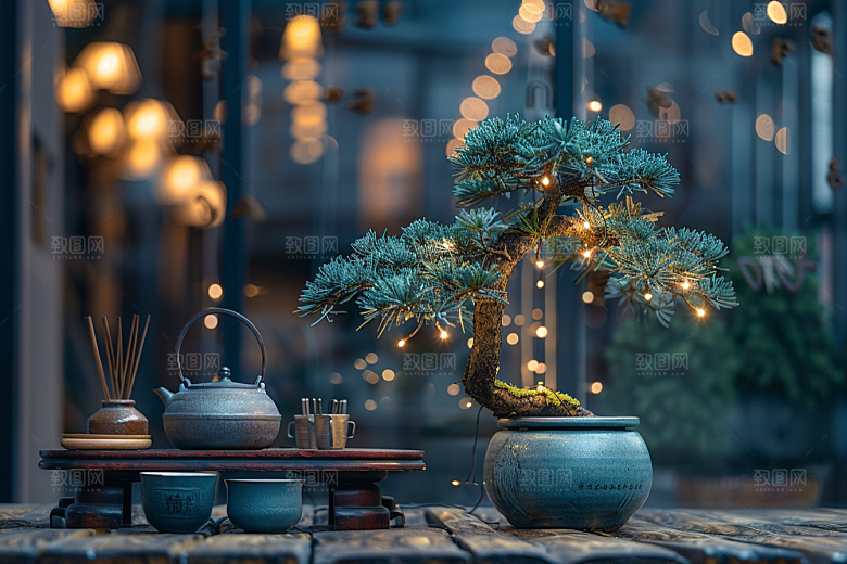 黑松盆景松树优雅摄影图