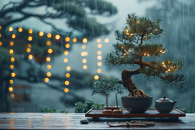 黑松盆景雅致自然摄影图