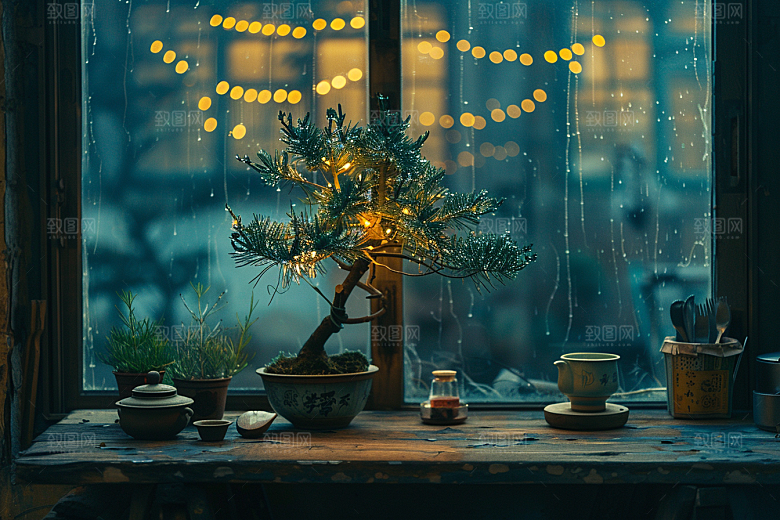 黑松盆景中国风自然摄影图