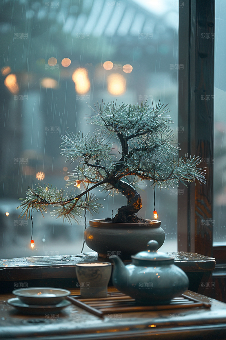 黑松盆景中式中国风摄影图