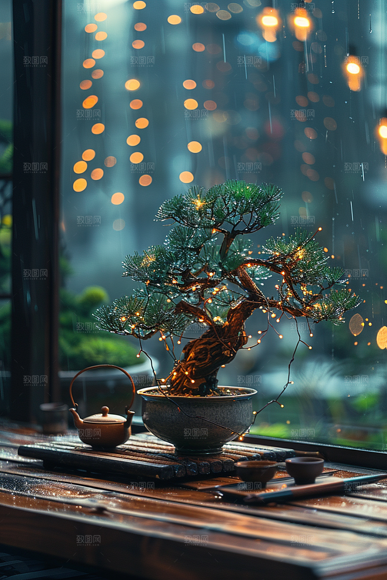黑松盆景高雅文化摄影图