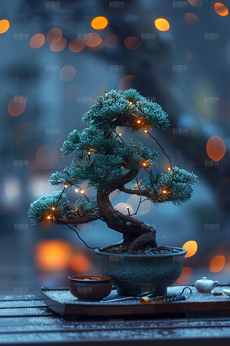 黑松盆景日式装饰摄影图
