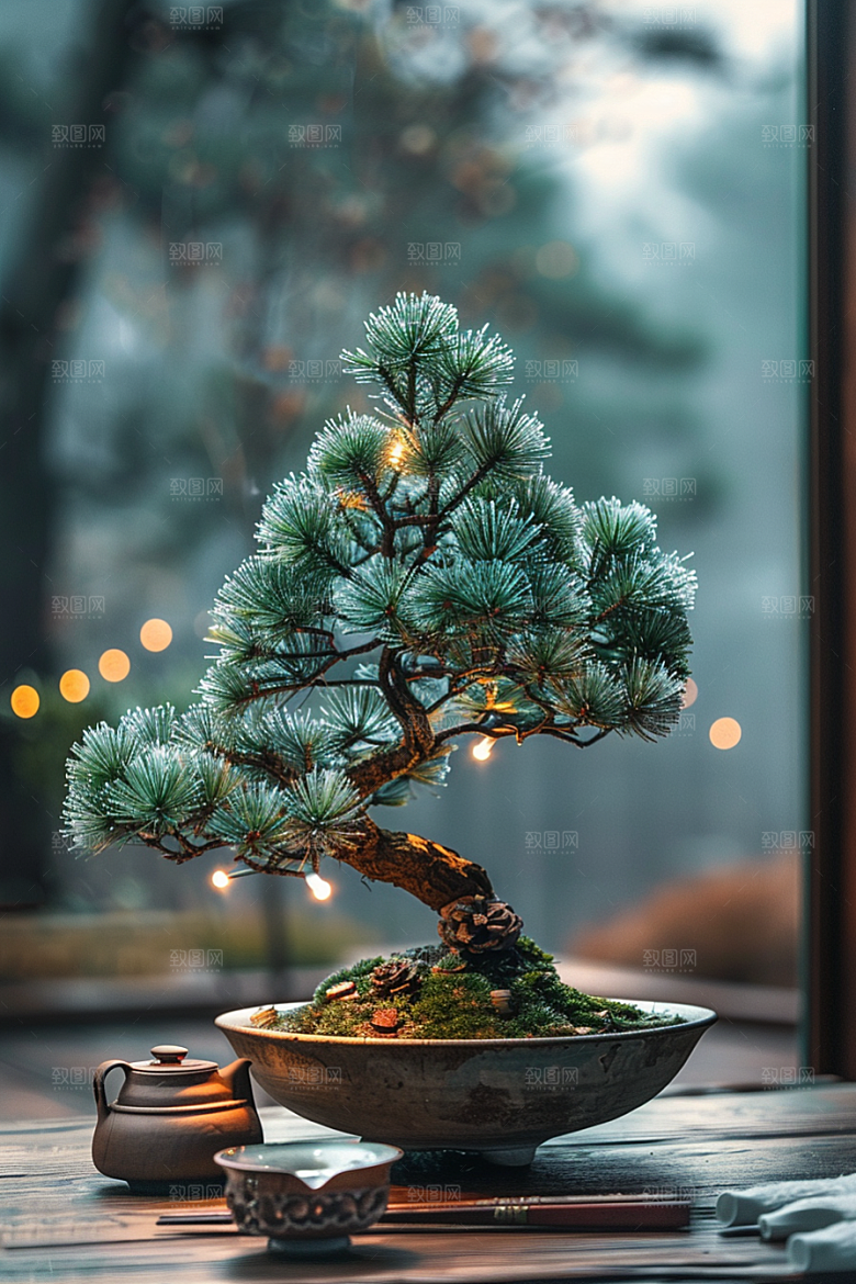 黑松盆景中国风日式摄影图