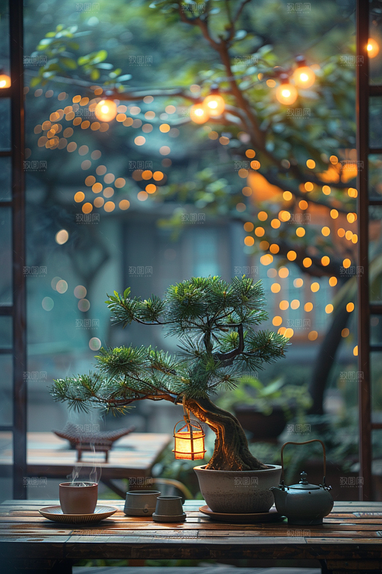 黑松盆景雅致中式摄影图