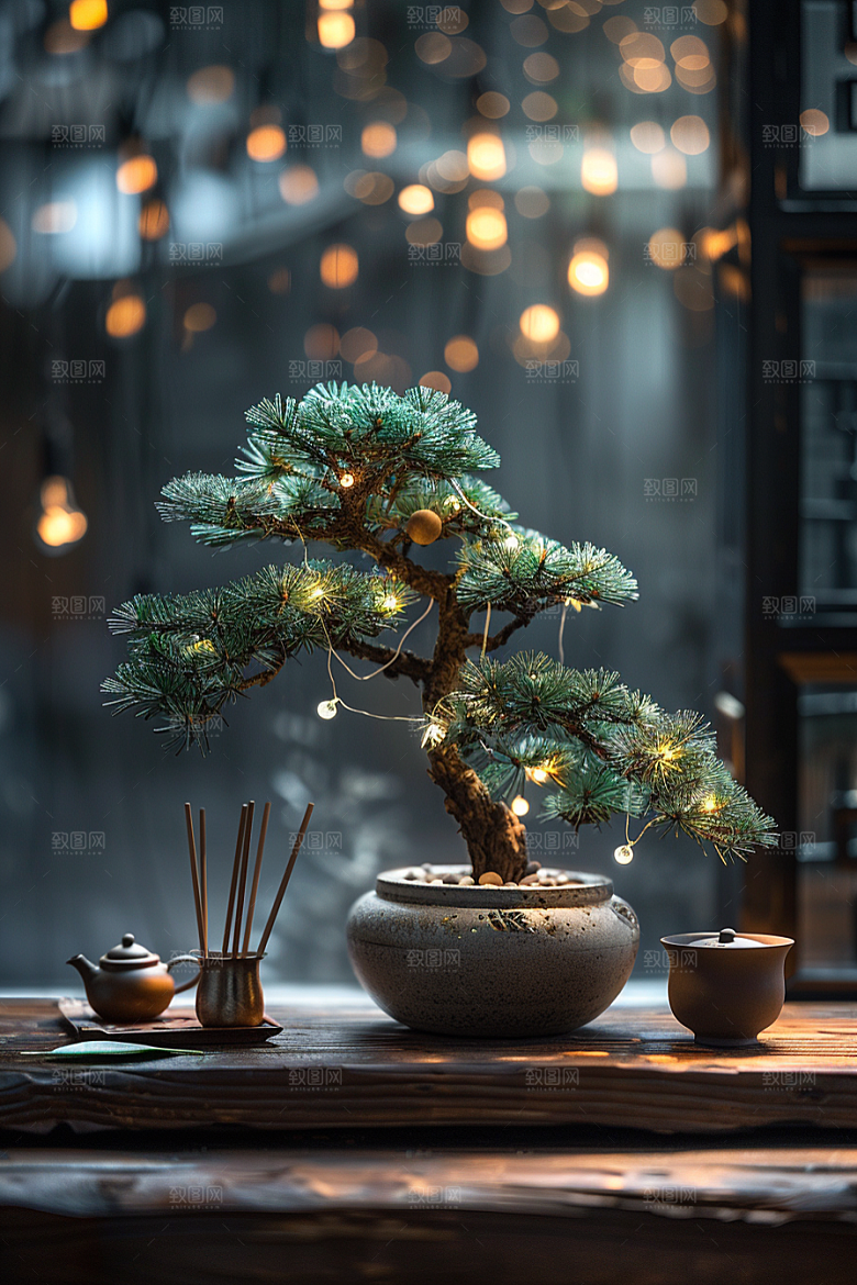 黑松盆景中式高雅摄影图