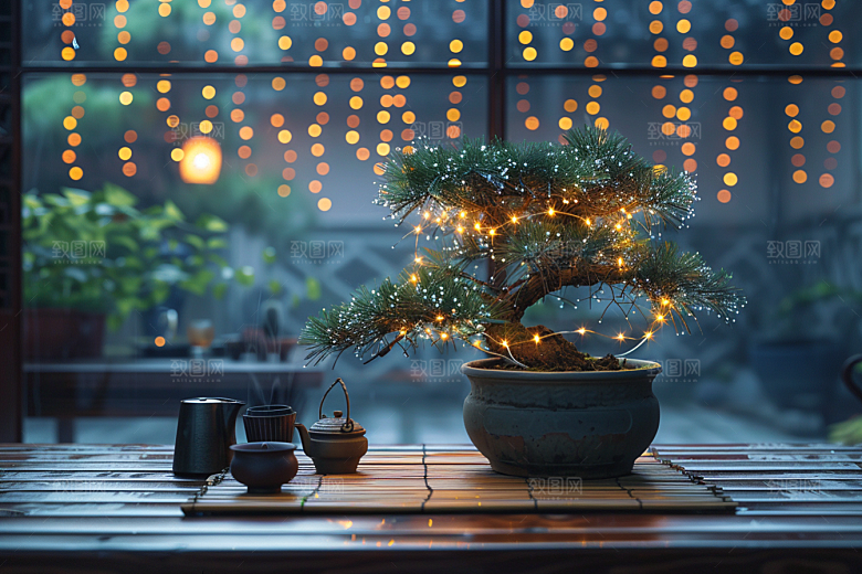 黑松盆景雅致植物摄影图