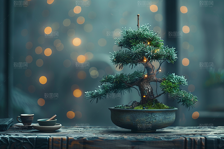 黑松盆景中国风日式摄影图