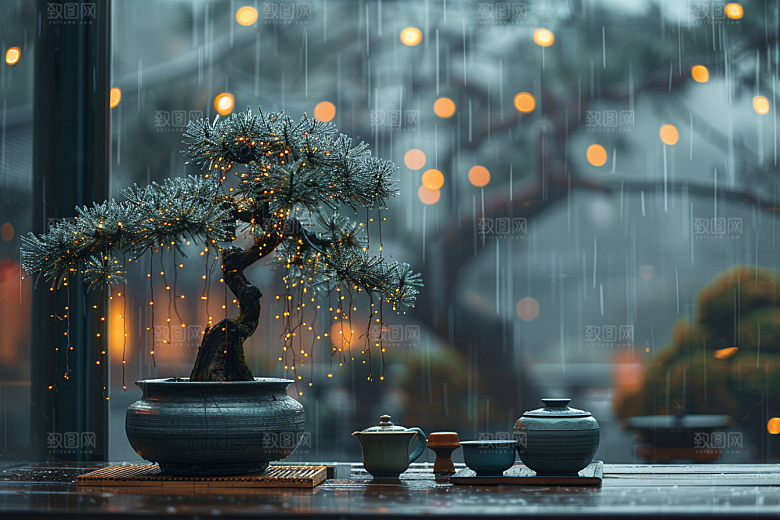 黑松盆景优雅文化摄影图
