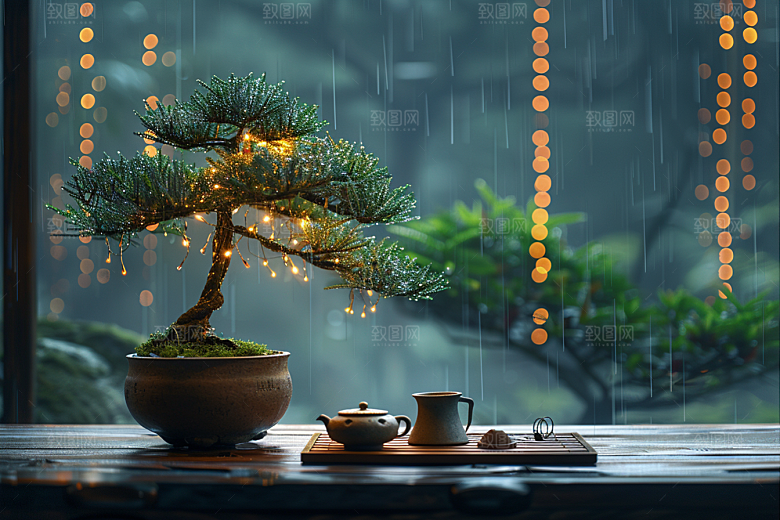黑松盆景雅致中国风摄影图