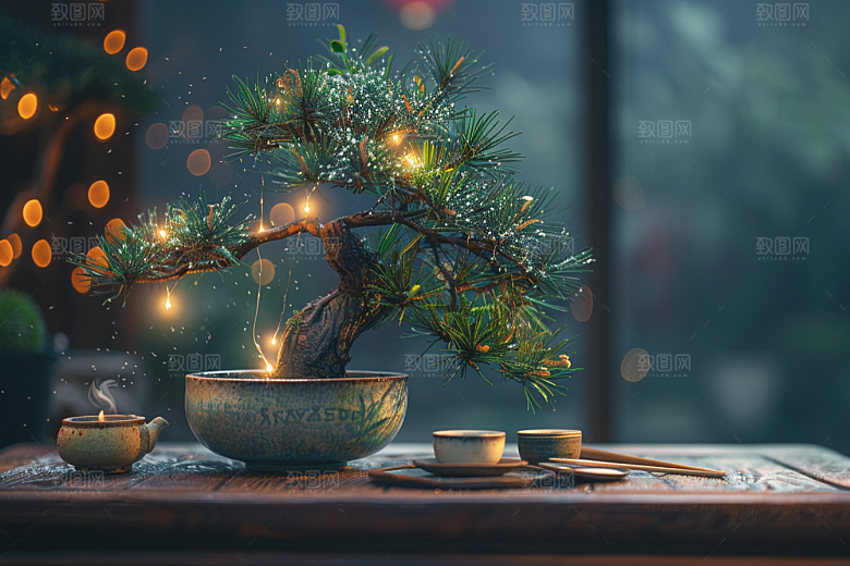 黑松盆景文化装饰摄影图