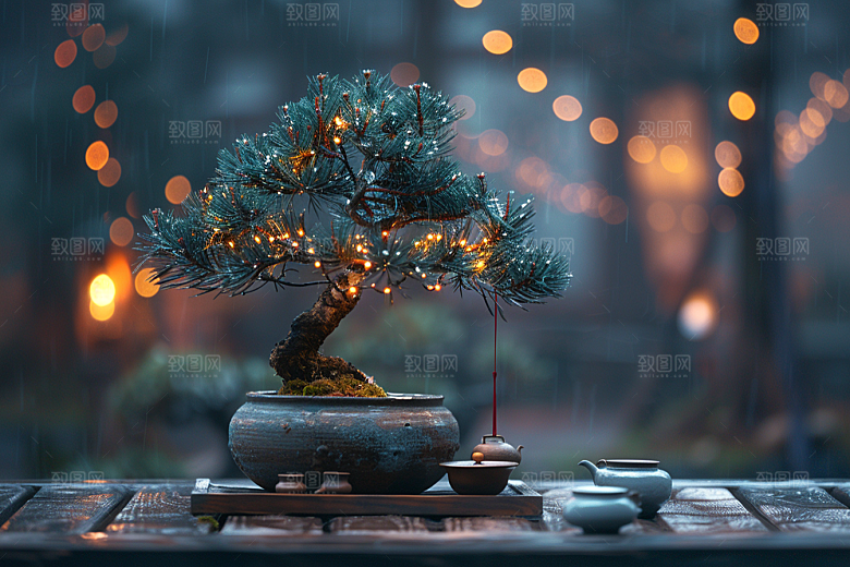 黑松盆景松树中国风摄影图