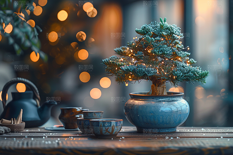 黑松盆景高雅雅致摄影图