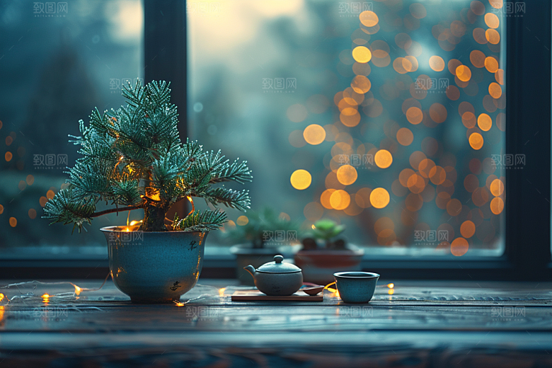 黑松盆景松树高雅摄影图