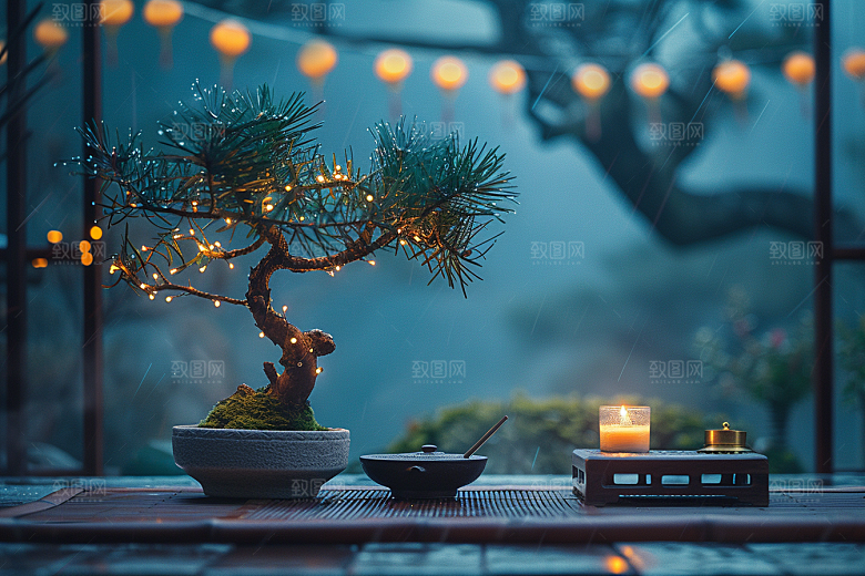 黑松盆景雅致优雅摄影图