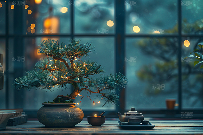 黑松盆景中国风植物摄影图