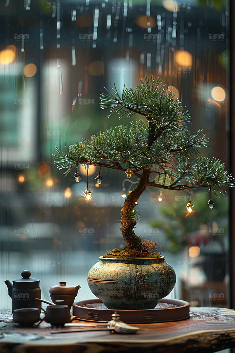 黑松盆景日式雅致摄影图
